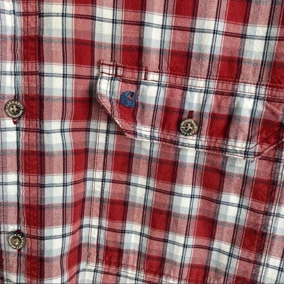 Carhartt Large Red Plaid Cotton Button-Up Shirt - Picture 9 of 11